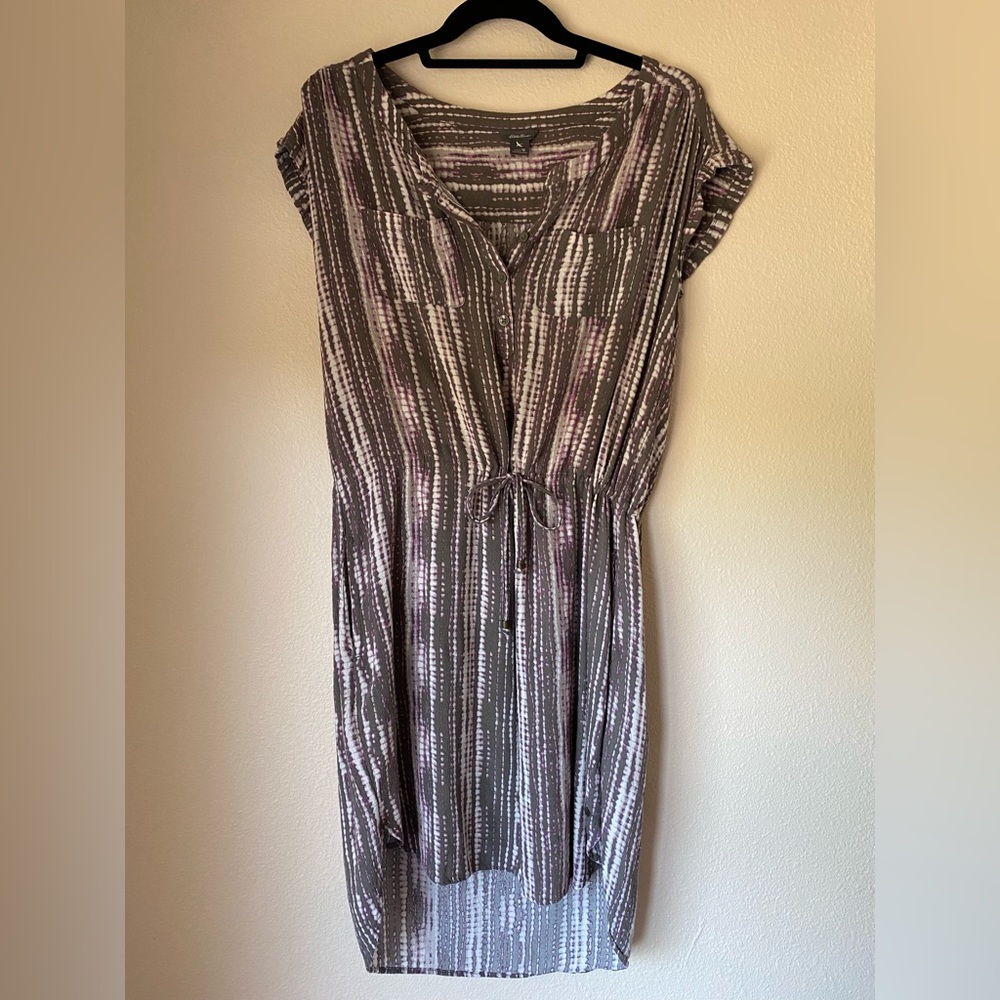 Eddie Bauer Drawstring Midi Dress, Size 10, Gray & Purple